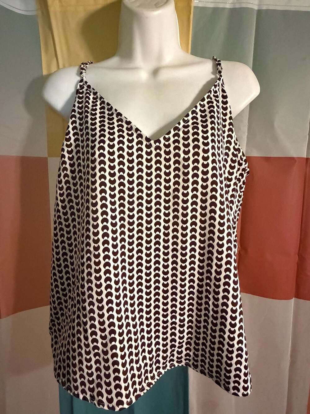 A New Day Cami Tank Top Size L Brown White Crescent Pattern